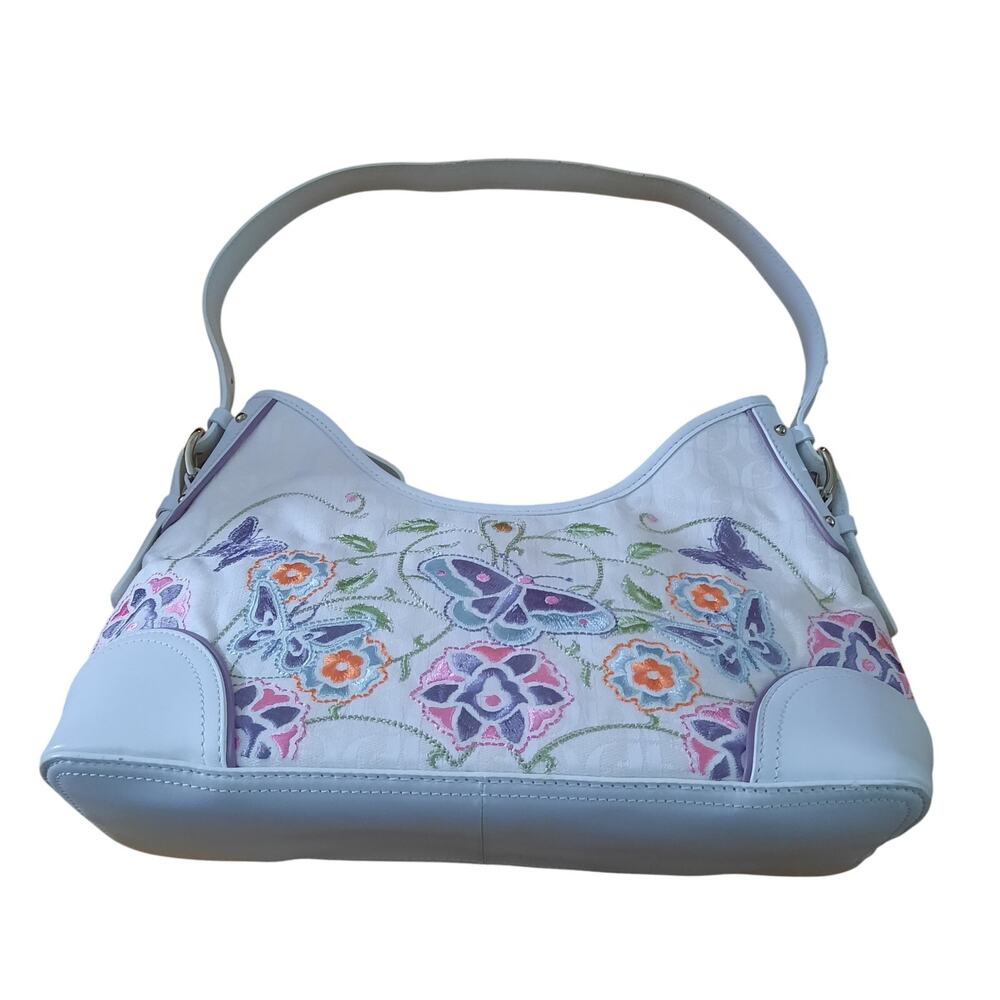 Fossil Womens Butterfly and Floral Embroidered Zip Closure Shoulder Bag